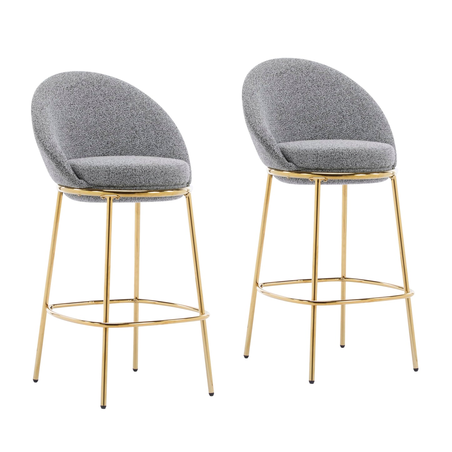 Christopher Knight Home Dudley Barstool Set of 2, Metal Bar Stools for Kitchen Island, Boucle Fabric Accent Chair for Bar Table, Modern Counter Stools with Footrest and Backrest, Gray and Gold