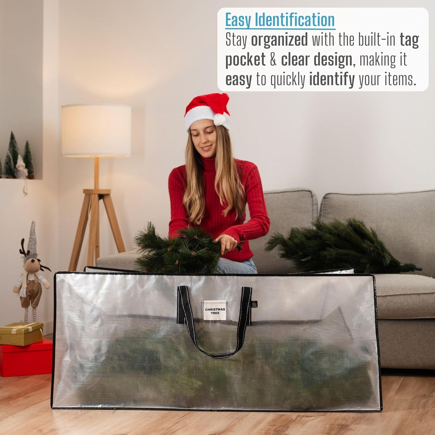VENO Clear Christmas Tree Storage Bag - Heavy-Duty Zippered Bag for 7.5 Ft Trees | Durable Handles & Label Slot