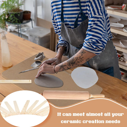 23 Pcs Pottery Tool Kit with Clay Rolling Pin 10 Size Thickness Guides Linen Tablecloth Wooden Pottery Board for Ceramic Clay Making