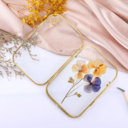 OGANAZI 4x6 Inch Double Glass Pressed Flower Frame - Golden Floating Frames for Dried Flowers, Art, Photos | Vintage Pressed Flower Frame Tabletop Display Holder for Home Plant Specimen (Oblong Shape)