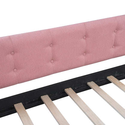 GDFStudio Full Size Upholstered Daybed with Support Legs, Linen Sofa Bed Frame with Button Tufted Sides, Wood Slat Support, No Box Spring Required, Modern Guest Bed for Bedroom or Living Room, Pink