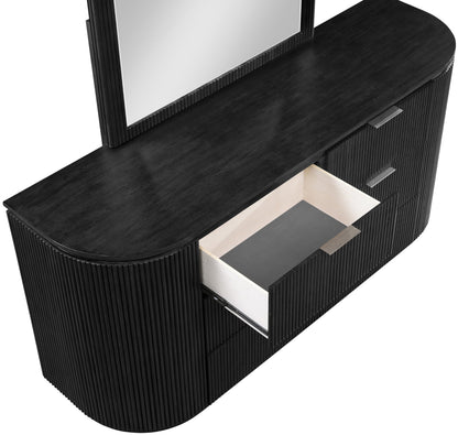 Meridian Furniture 818Black-D Astrid Collection Modern | Contemporary Dresser with Rich Black Finish, Mix of Solid Wood, MDF and Oak Veneer, Fluted Wood, 70" W x 20" D x 33" H, Black