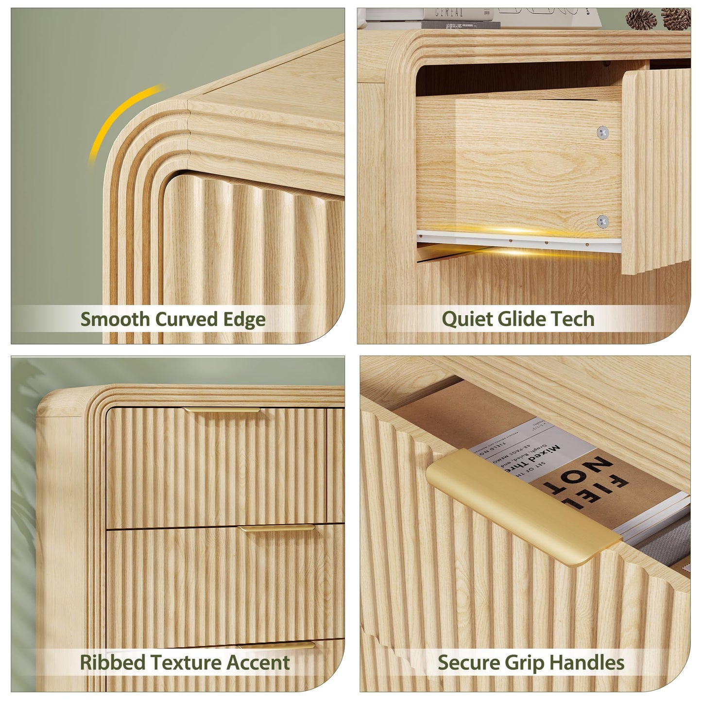Decofy Fluted Drawers Dresser for Bedroom, Wood Dressers with Gold Handles, Modern Dressers with Wave Texture, Large Storage Chest of Drawers, Bedroom Dresser Organizer 55'' & 7 Drawers (Natural Oak)