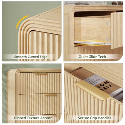 Decofy Fluted Drawers Dresser for Bedroom, Wood Dressers with Gold Handles, Modern Dressers with Wave Texture, Large Storage Chest of Drawers, Bedroom Dresser Organizer 55'' & 7 Drawers (Natural Oak)