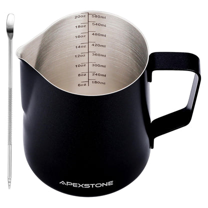 Apexstone 20 oz Black Espresso Steaming Pitcher, Espresso Milk Frothing Pitcher 20 oz Black, Coffee Milk Frothing Cup, Coffee Steaming Pitcher 20 oz/600 ml
