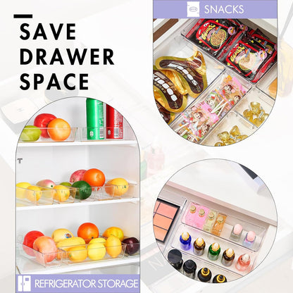 HOUSE DAY Desk Drawer Organizer Bins, 4 PCS Clear Drawer Organizers with Silicone Pads for Makeup, Office