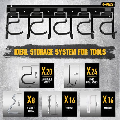 ELEAD 68'' Adjustable Metal Garden Tool Organizer - Wall Mount with Black Hooks for Garage Storage