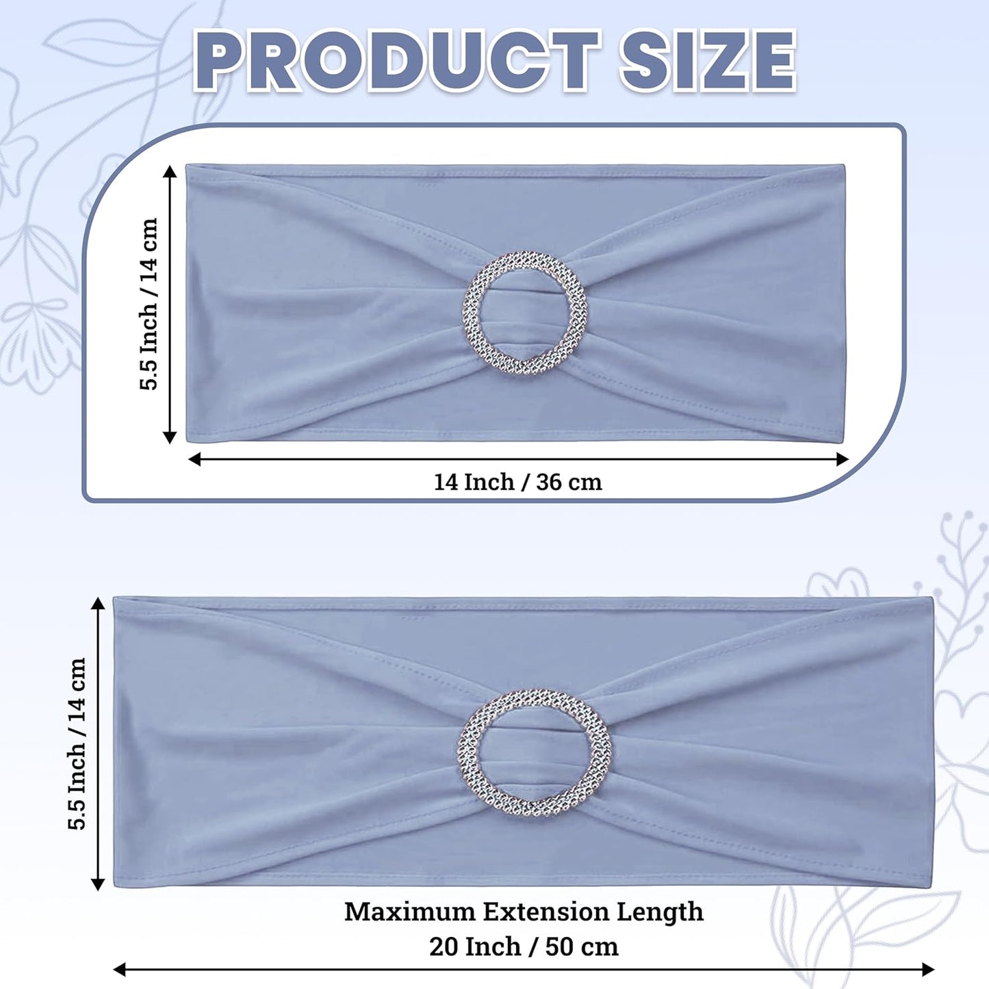 MDS Premium Spandex Chair Sashes - Stretchy Bow Covers with Buckle Slider | Universal Fit - Baby Blue (Pack of 75)