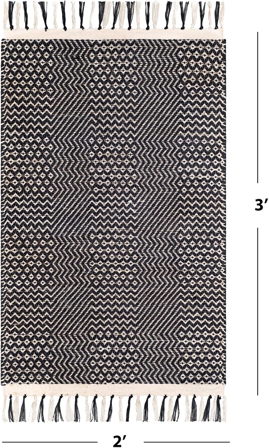 Hand Woven Jute Natural Area Rug 2x3 ft - Wavy Diamond Design for Living Rooms, Kitchen, Bedroom & Dining Decor