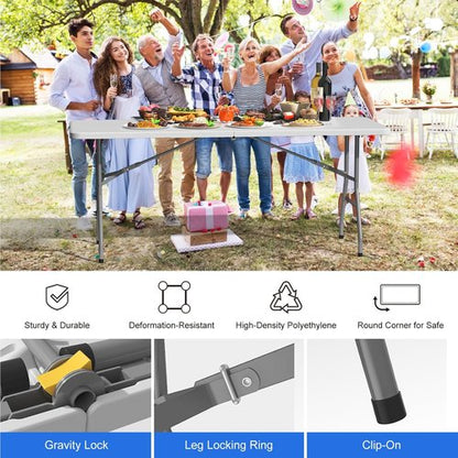 Heavy-Duty 6FT Folding Table by [Brand Name] - Portable Plastic Utility Table for Indoor/Outdoor Events | White