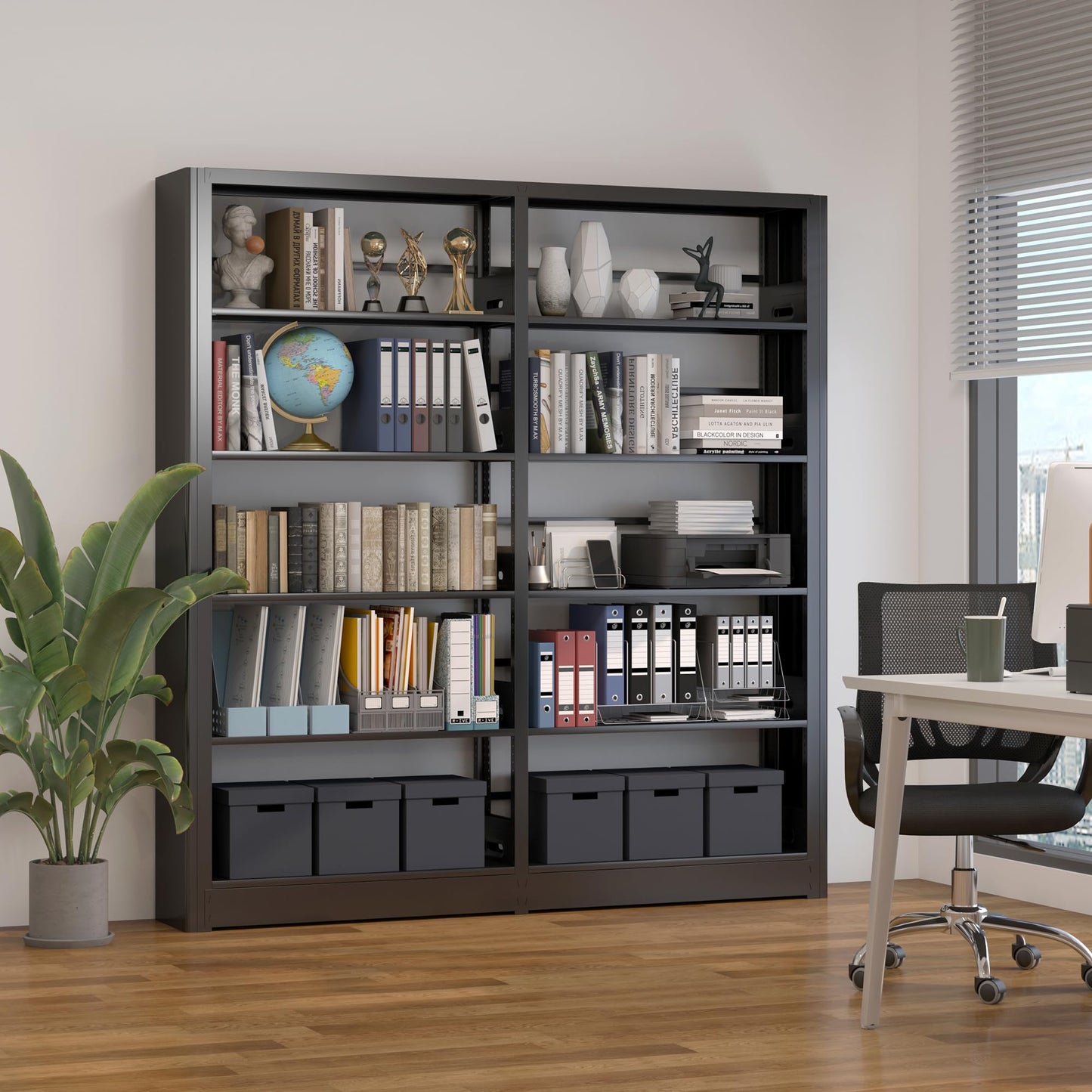 LyAosdFu 5-Tier Industrial Bookshelf, Black Bookcases and Bookshelves,Tall Metal Bookshelf Storage Organizer,Freestanding Book Shelf for Living Room,Home Office (Black, Shelf-2)
