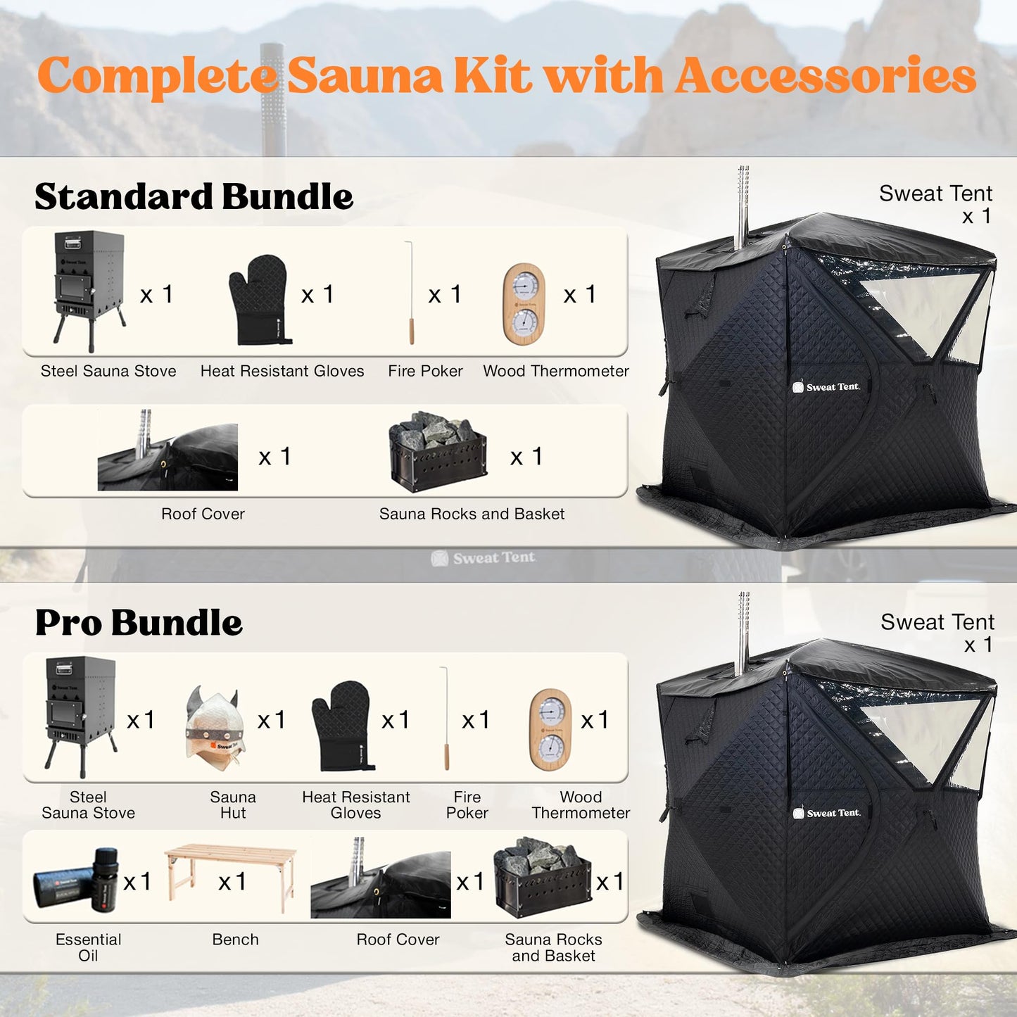 SweatTent Portable Outdoor Sauna (Large) Standard Bundle – Complete Kit with Stove, Sauna Rocks, Basket, Gloves, Fire Poker, Thermometer, Quick Assembly, 6 Adults, Backyard & Camping