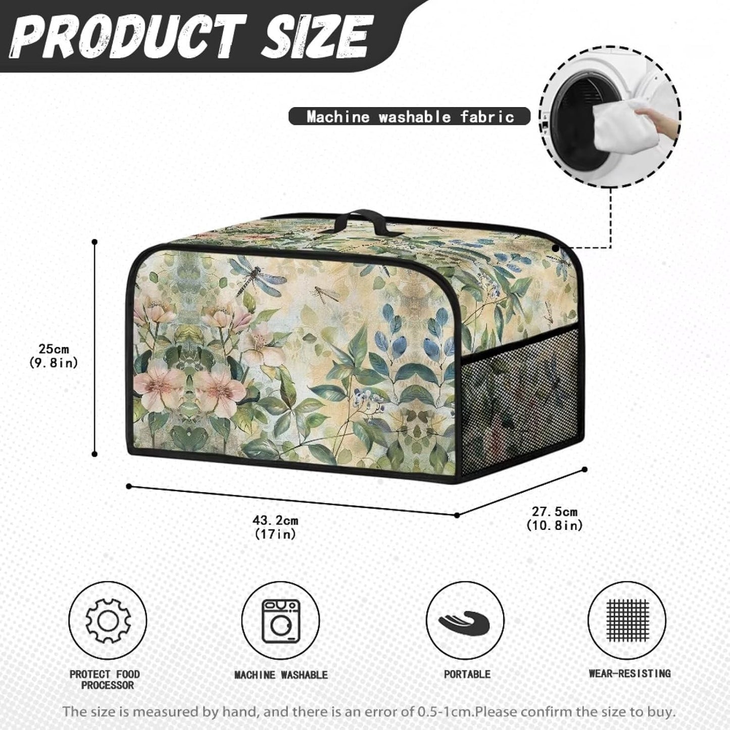 Floral Slow Cooker Cover with Mesh Pocket and Top Handle, Small Appliance Cover for Kitchen Home Decor Accessories