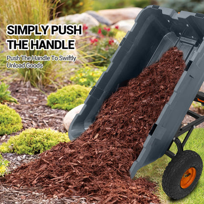 GarveeLife 800 LBS Poly Garden Dump Cart, Heavy-Duty Wheelbarrow with 10 in Tires, 180° Rotating Handle, Steel Frame and Quick Release System Garden Dump Cart for Soil Plants Gardening Tools Wood
