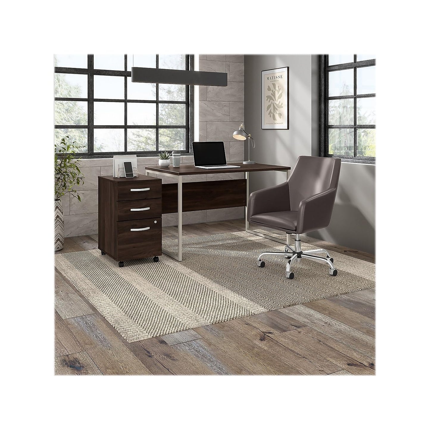 Bush Business Furniture Hybrid 3 Drawer Mobile File Cabinet-Assembled, Black Walnut