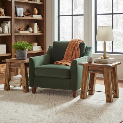 Alaterre Furniture Durango 27-Inch Solid Wood Side Table – Set of 2 Heavy-Duty Industrial End Tables with 100lb Capacity for Living Room, Bedroom, or Office (Natural Grain Lacquer Finish)