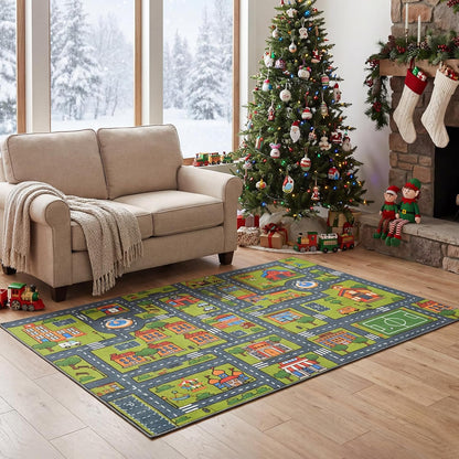 3x5 3-12 Merelax Kids Car Area Rug, Grey Green Area Road Rugs for Living Room Playroom Classroom Bedroom, Non Slip Kids