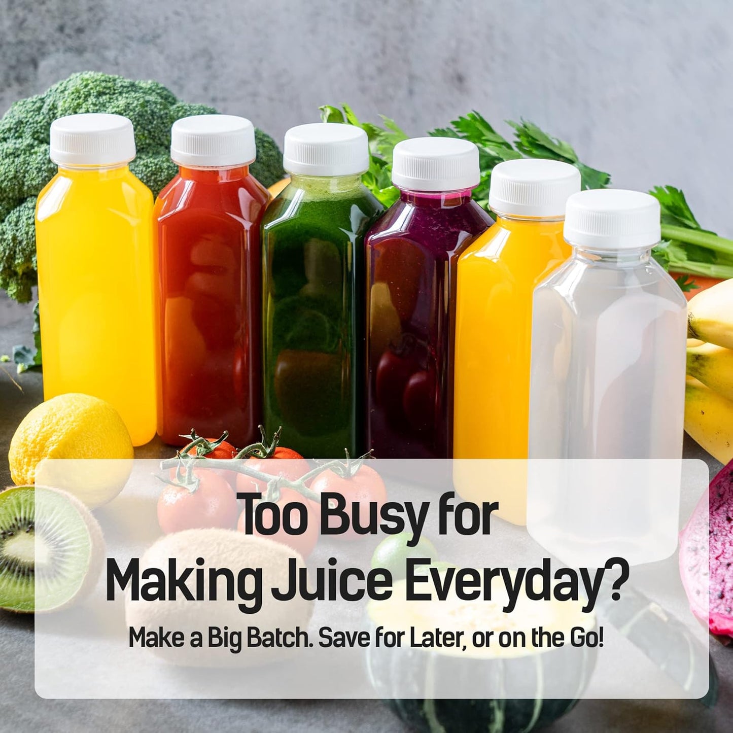 12oz 6pcs Norcalway Plastic Juice Bottles with Caps, Reusable Juicing Bottles, Clear Drink Containers with Lids
