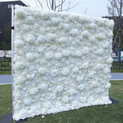 White Rose Hydrangea Artificial Flower Wall Backdrop Panels,Handmade Romantic Large Wedding Backdrop 3D Floral Wall Fabric Flower Wall For Party Baby Shower Bridal Wedding Bac,3m*3m/10*10FT