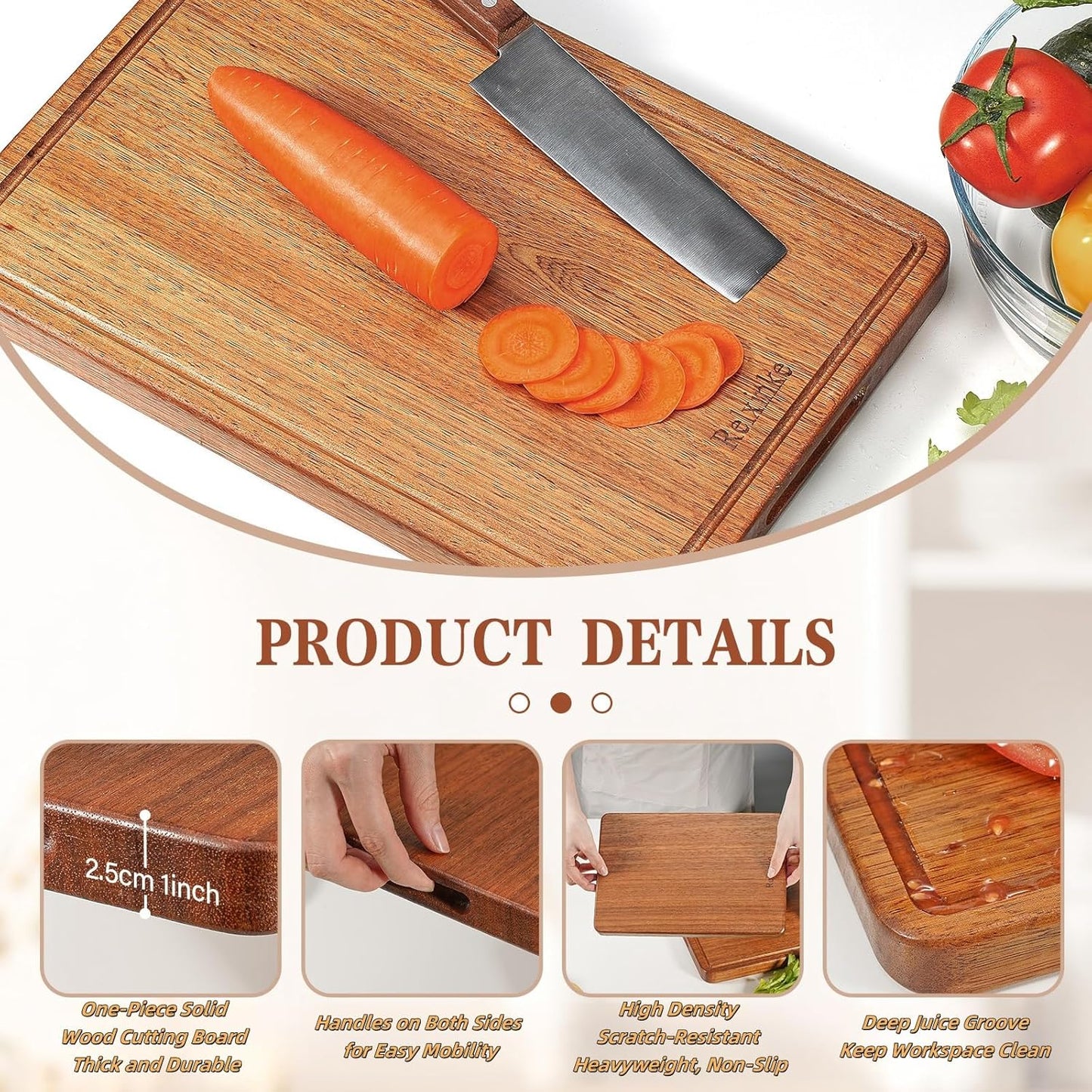 13 8.7 Inch Solid Teak Wood Cutting Board One Piece Non Glued Thick Crack Resistant Wooden Chopping Board
