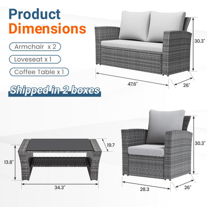 Wisteria Lane Patio Furniture Set, Wicker Outside Outdoor Furniture for All Weather, Patio Sofa with High Backrest Support and Wide Armrest for Backyard, Balcony, Deck, Porch, Ash Gray