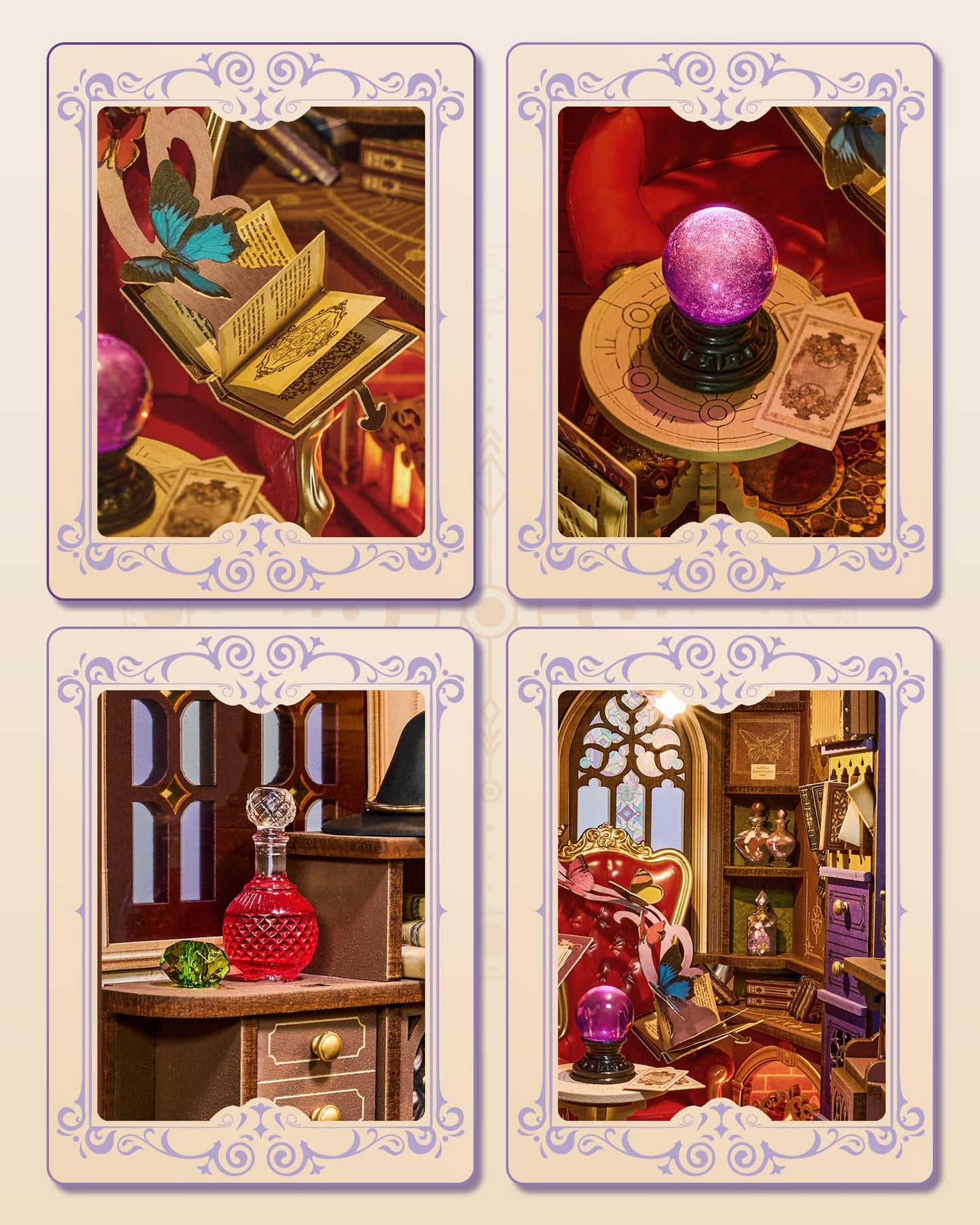 ROBOTIME Book Nook Kit, DIY Miniature House Kit, 3D Wooden Puzzle Bookends, Witch Study Room Bookshelf Decor, Creative Unique Gifts for Adults (Magic Fantasy Corner)