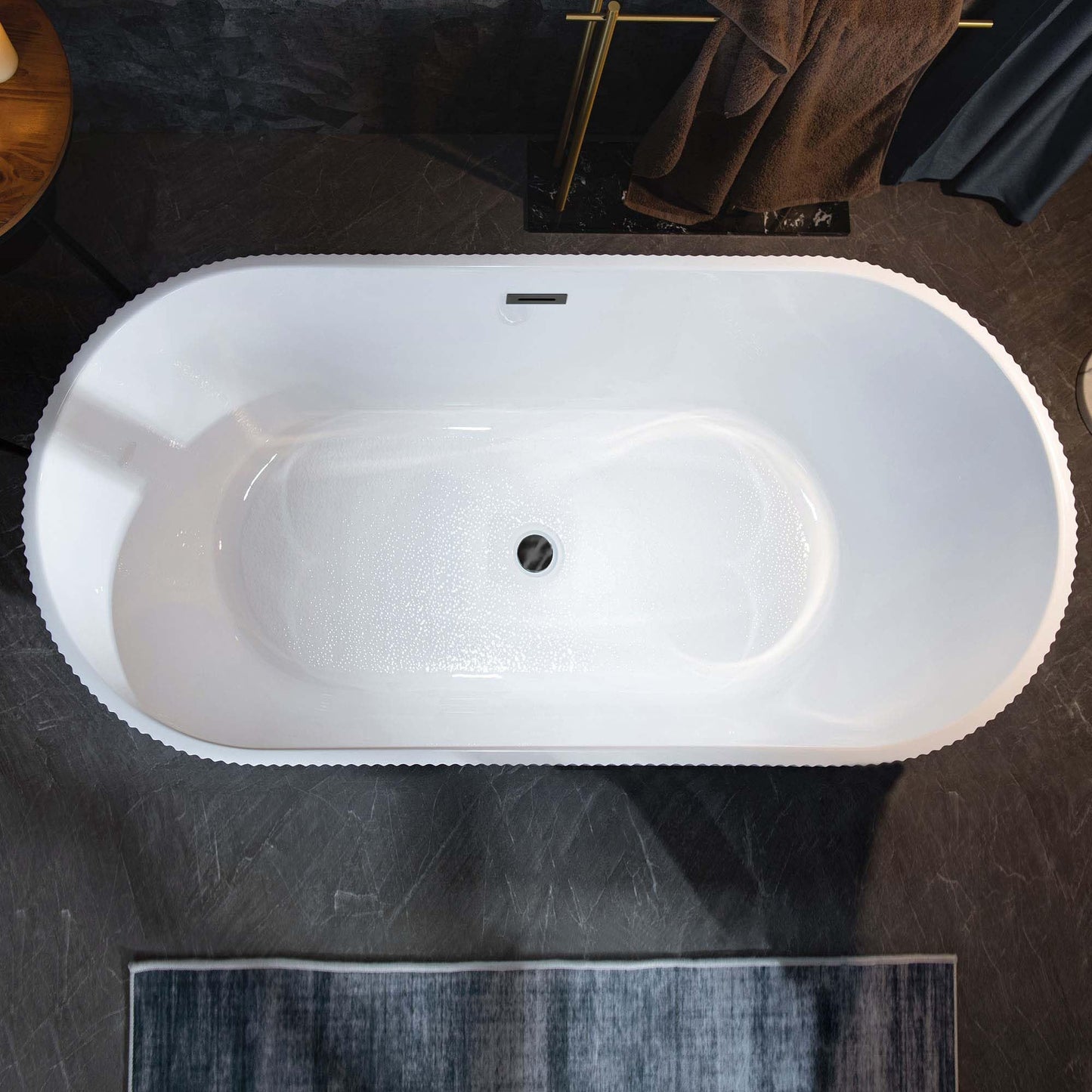 WOODBRIDGE 67" L x 31-1/2" W Freestanding Contemporary Soaking Bathtub with Matte Black Pop-Up Drain Drain and Overflow Option, White, BTA1526/B0026+MB-Drain &O