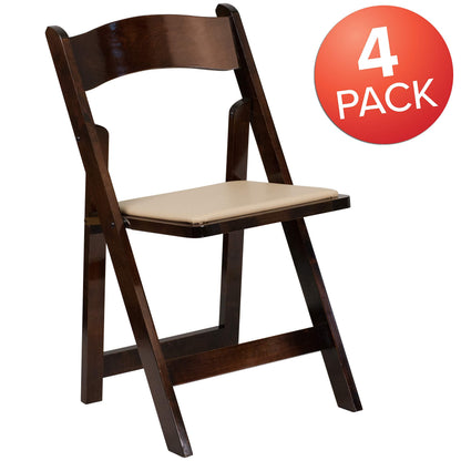 EMMA + OLIVER 4 Pack Fruitwood Wood Folding Chair with Detachable Vinyl Padded Seat