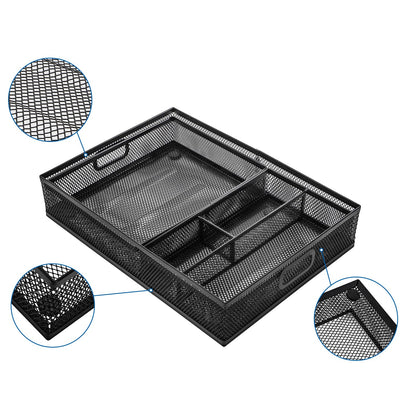 Noamus 3 Pack Office Drawer Organizer, Desk Drawer Divider Tray, Metal Mesh Desktop Basket, 6 Compartments Pen Storage Box for Makeup, Stationery, Office Supplies & Accessories, Kitchen(Black,3 Size)