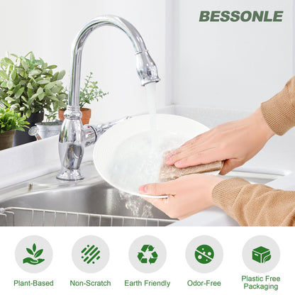BESSONLE 24 Pack Natural Scouring Pads - Heavy Duty Scrubbing Pads for Dishes - Non-Scratch - Reusable - Natural, Eco-Friendly, Biodegradable Sisal Fibers Sponges for Dishes, Compostable