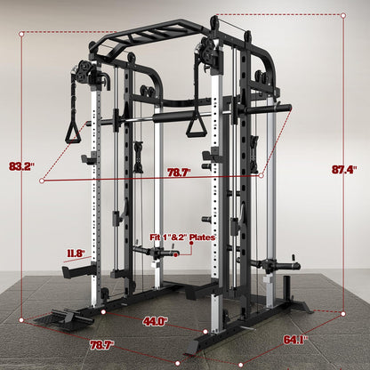 Royal Fitness Smith Machine, Multifunctional Power Cage Rack with Smith Bar and Cable Pulley System, and LAT Pull Down Machine for Home Gym…