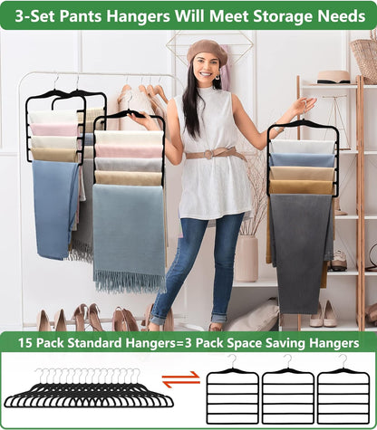 Skiennix Velvet Pants Hangers - Space-Saving Closet Organizers | 3-Pack for Dorm Rooms & College Students