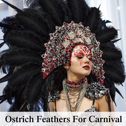 Crowye 100 Pcs Ostrich Feathers Bulk for Centerpieces Craft Ostrich Feathers for Masquerade Vase Wedding Party Home Costume Decorations (6-8 Inch,Black,White)