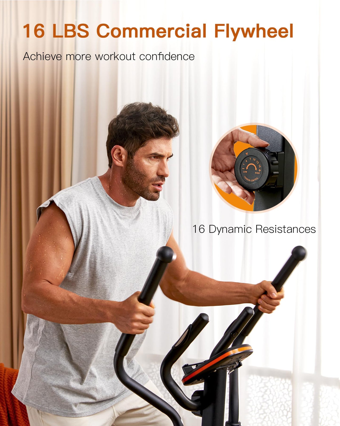 Niceday Elliptical Exercise Machine, Elliptical Machine for Home, Magnetic Elliptical Trainer with 15.5IN Stride, 16 Resistance Levels, 400LBS Loading Capacity Brown