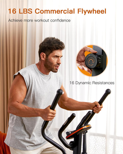 Niceday Elliptical Exercise Machine, Elliptical Machine for Home, Magnetic Elliptical Trainer with 15.5IN Stride, 16 Resistance Levels, 400LBS Loading Capacity Brown