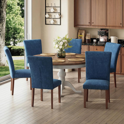MALOL High Back Dining Chairs Set of 6, Upholstered Dining Room Chair with Wood Legs and Nailhead Trim, Modern Padded Kitchen Chairs for Dining Room/Restaurant, Dark Blue