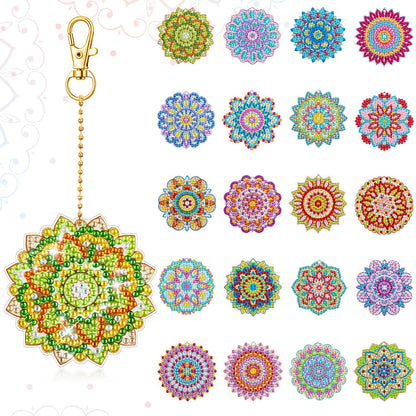 Henoyso 20 Pcs Diamond Art Painting Keychains Kits for Adults 5d Double Sided Cross Shaped Diamond DIY Painting Keychains Gem for Beginners Adults DIY Crafts Decor Gift Party(Mandalas)