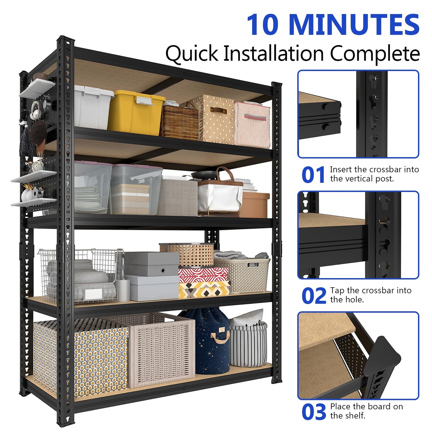 ZEUKMXOO 40''W Garage Storage Shelves, Storage Racks Shelving Units, Storage Shelves Heavy Duty, Adjustable Metal Shelves with 2 Pegboards for Basement, Warehouse, Pantry, Closet, Kitchen, 2200 LBS