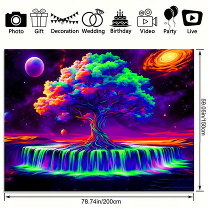 KKYEJLQYI Tree of Life Blacklight Tapestry 79"x 59" with Hanging Kit - Trippy UV Reactive Wall Hanging, Glow in the Dark Sacred Cosmic Nature Tapestry, Hippie Boho Witchy Decor for Bedroom Yoga Meditation