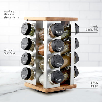 16 Countertop 5 Kamenstein Jar Warner Revolving Spice Rack Organizer with Lift & Pour Caps and Spices Included, FREE