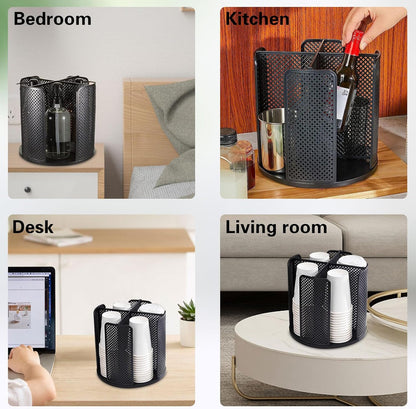 Black Rotated Cup and Lid Dispenser, Paper Cup Holder for Countertop with 4 Compartments for Coffee Station