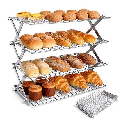 4 Tier Collapsible Cooling Rack, 2/3/4-Tier Upgraded,Adjustable ＆ Stackable Baking Rack, 5 Modes Cooling Racks for Cooking and Baking, Roasting ＆ Grilling Gifts for Picnic Party