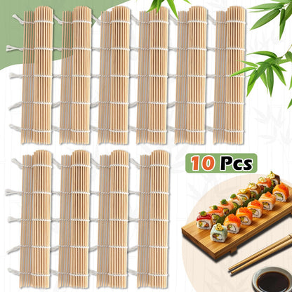 LEQC 10PCS Sushi Rolling Mat 9.5"x9.5" – Durable Sushi Mat with Tightly-Bound Design for Home & Restaurant Use (White)