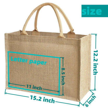 15 Pcs Jute handbag burlap tote bags Travel holiday Wedding Bridesmaids welcome bags Party Holiday Women's gifts Handmade linen DIY reusable beach sundries storage bag 15.2 x 12.2 x 6 inch