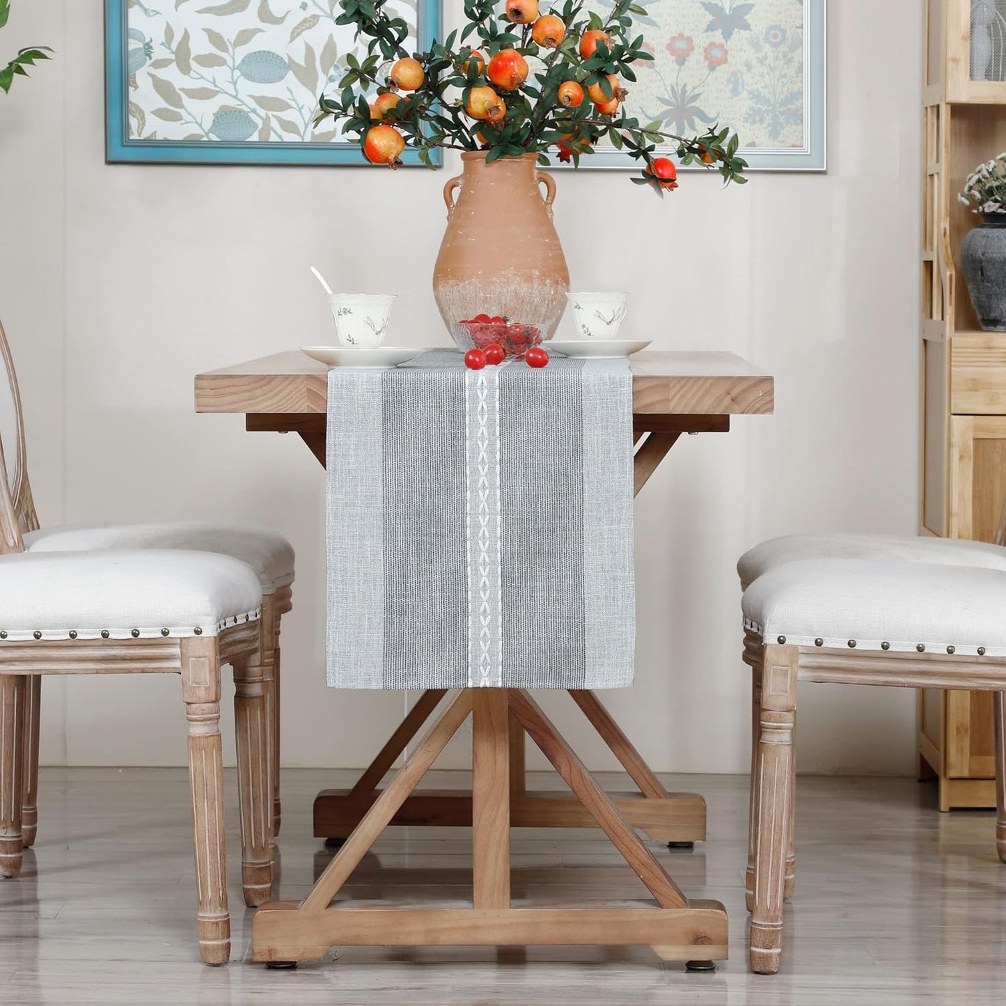 13x48inch Farmhouse Braided Striped Table Runner Rustic Embroidery Coffee Table Runners for Decorations Weddings