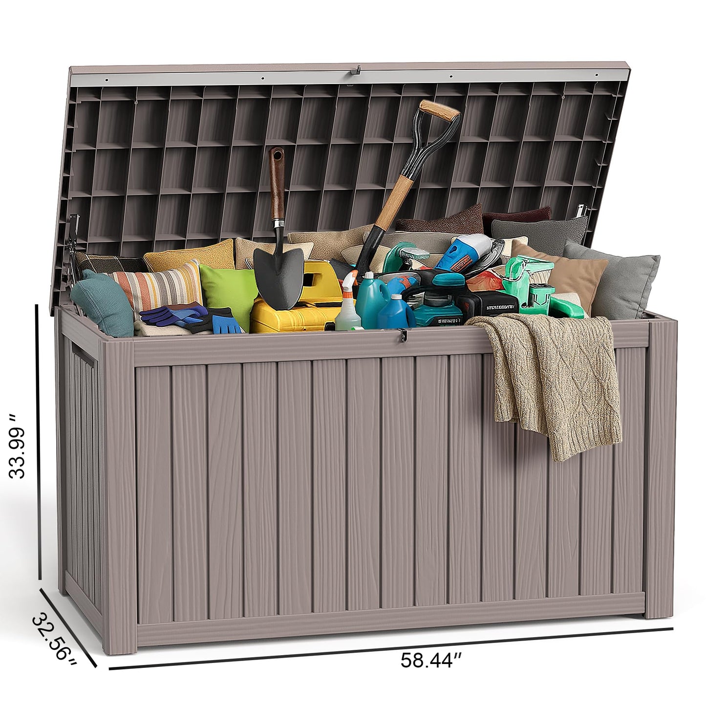 ROJIK Outdoor Storage Housing Deck Box - Waterproof Patio Furniture, Garden Tools, Cushions, Pool Accessories Storage Bench with Lockable Lid and Side Handles (Grey, 275 Gal)
