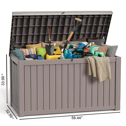 ROJIK Outdoor Storage Housing Deck Box - Waterproof Patio Furniture, Garden Tools, Cushions, Pool Accessories Storage Bench with Lockable Lid and Side Handles (Grey, 275 Gal)