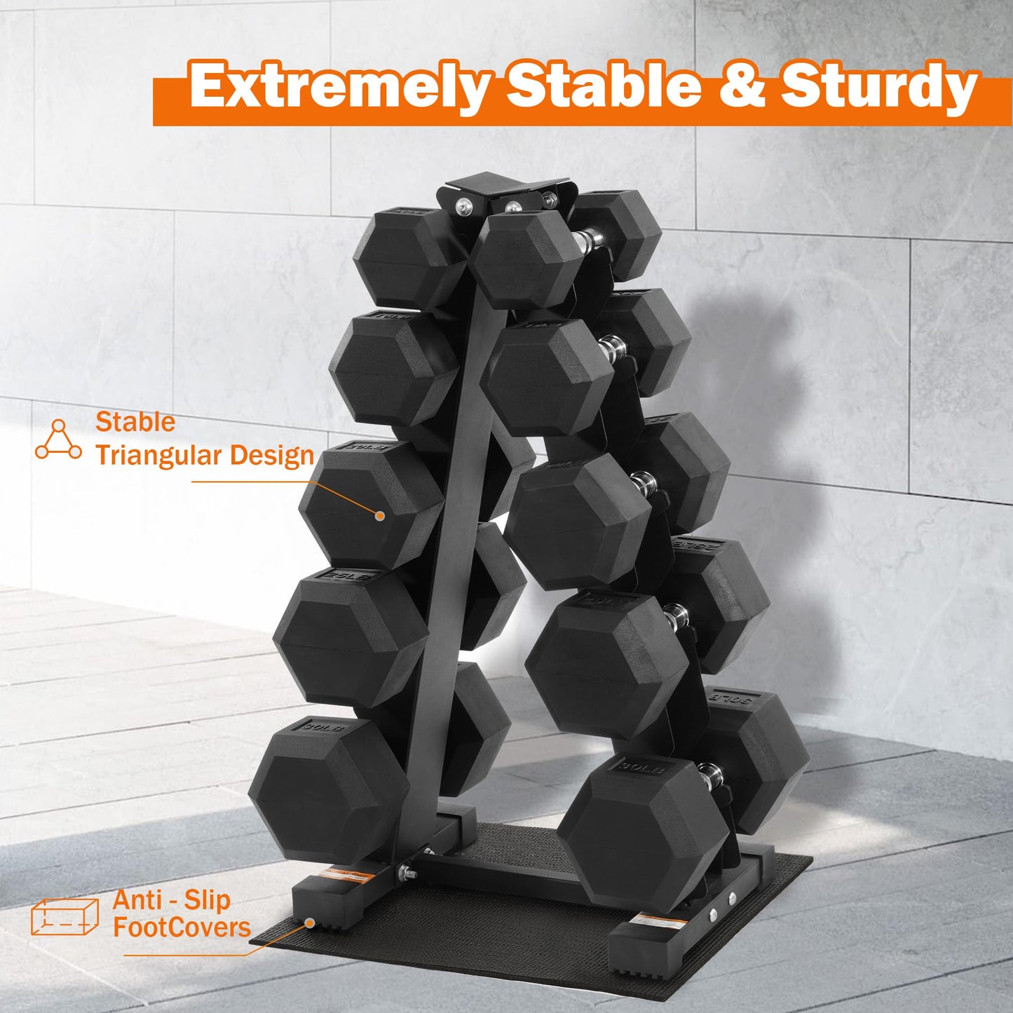 Fitvids Fitvids Rubber Coated Hex Dumbbell Weight Set and Storage Rack, 100LBS, 150LBS or 200LBS Set, 5-20 lbs, 5-25 lbs, 10-30 lbs Pairs