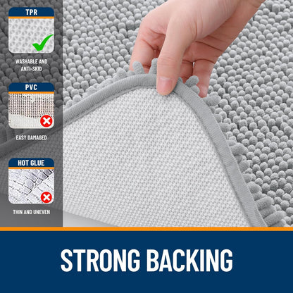 OLANLY Large Bathroom Rugs - Extra Soft Chenille Bath Mats | Quick Dry, Machine Washable, Light Grey 47x32