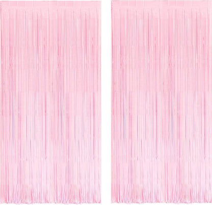 BRAVESHINE Pastel Pink Fringe Curtains - 2 Pack Photo Booth Backdrop for Parties & Celebrations